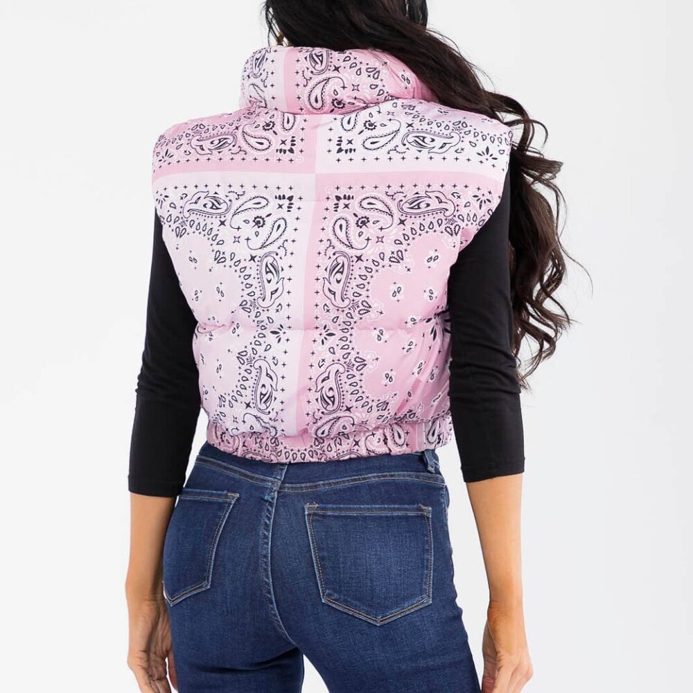Sleeveless Zip Up Front Pocket Multi Print Paisley Bandana Vest - 36point5 - Picture 2 of 8